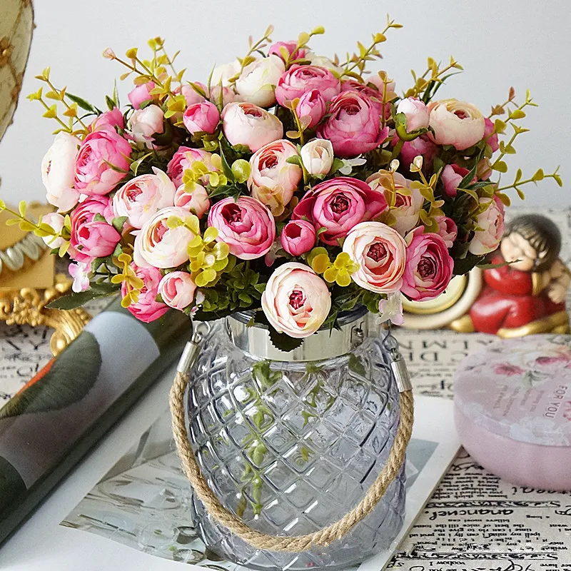 искусственные цветы 5 вилка Royale Happy Camellia искусственный шелк ткань Моделирование