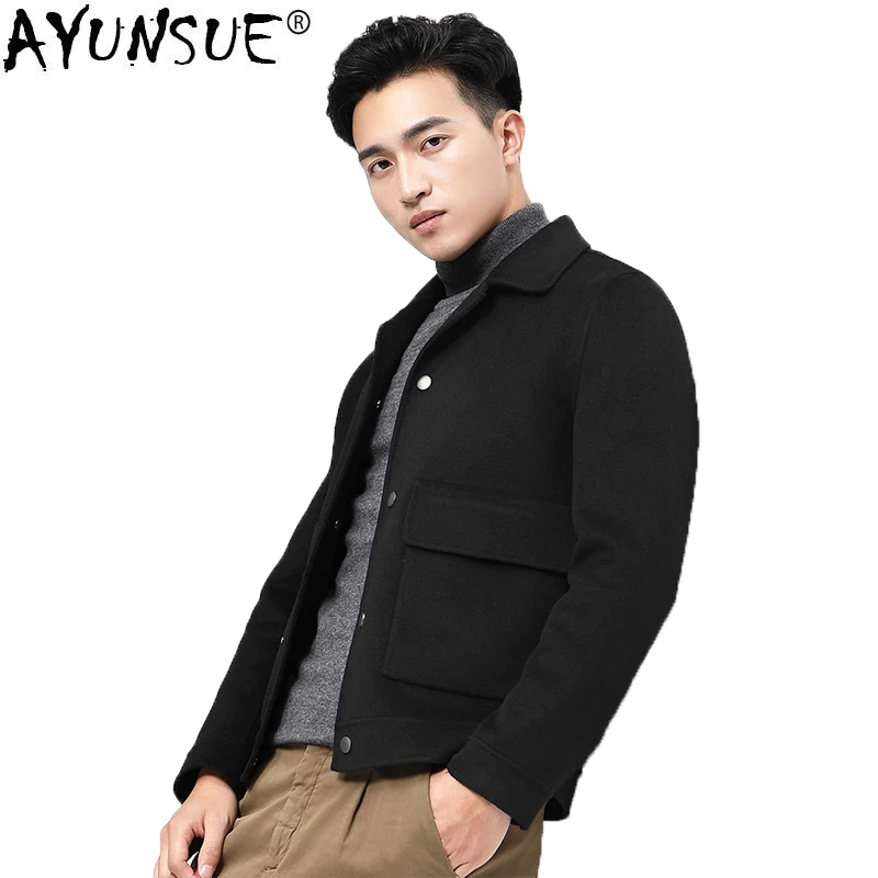 

AYUNSUE Double-sided Wool Coat Men Short Casual Jacket Mens Overcoat Spring Slim Fit Coats Casaco Masculino T-01-1816 KJ1391