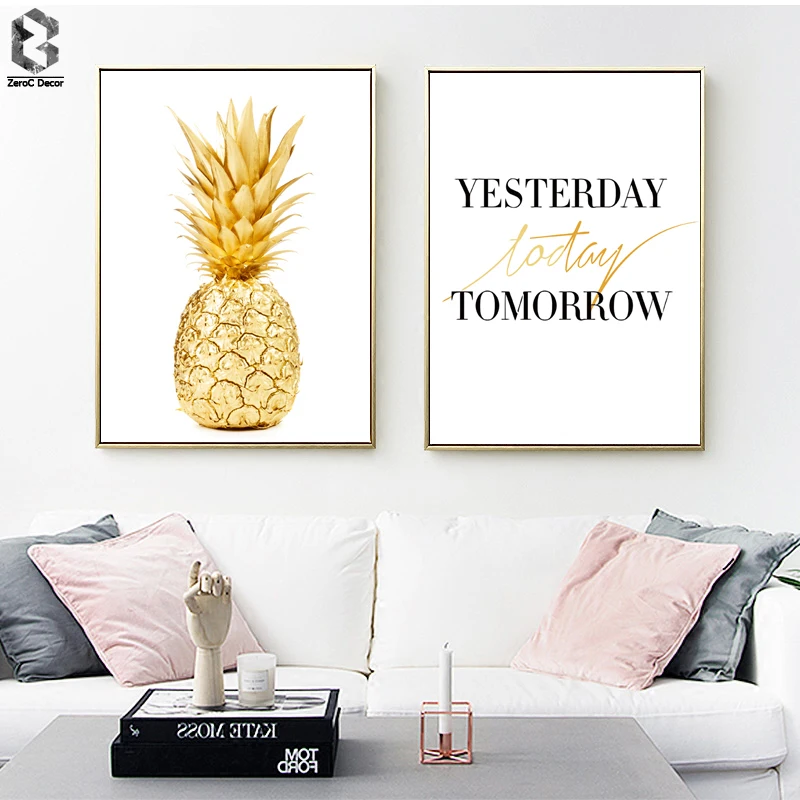 Постер на стену с изображением золотого ананаса и печать холсте картины для