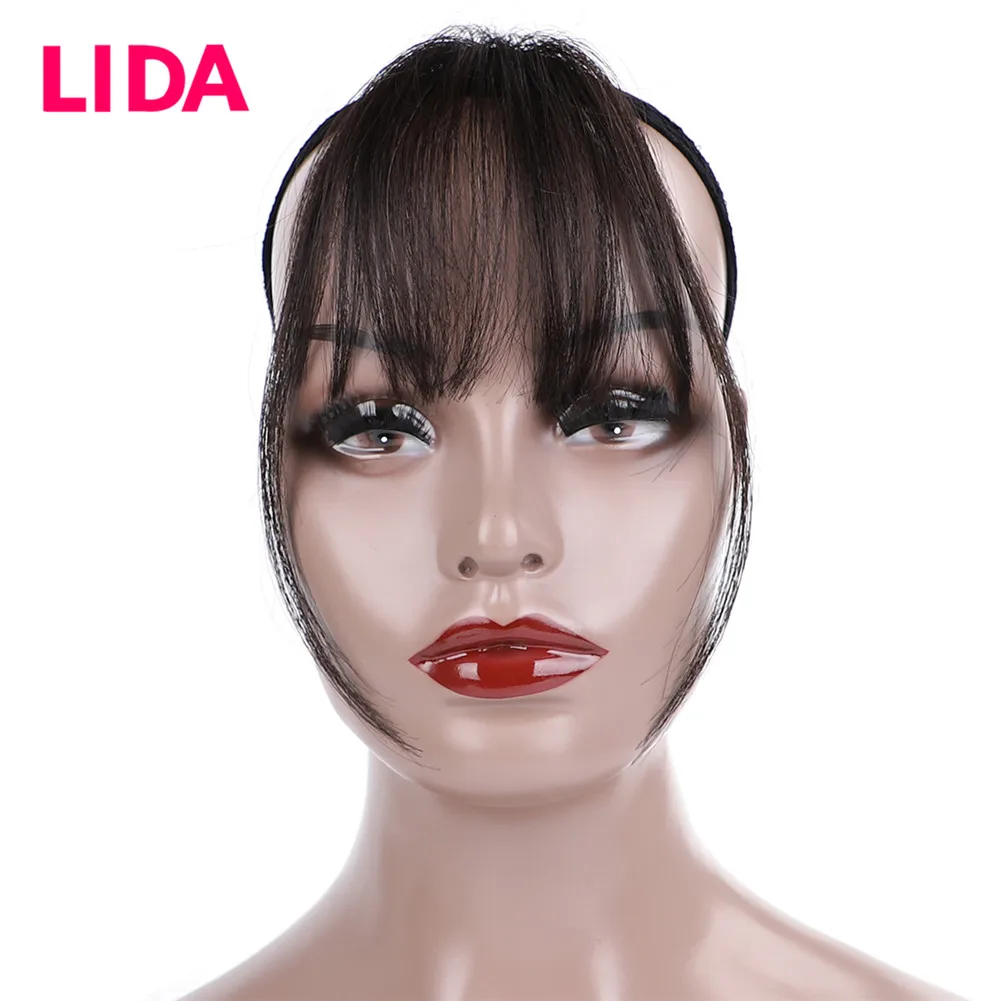 LIDA Remy Brazilian Hair Extensions 6" Short See-Through Front Bangs Clip in Bang Fringe Straight Natural Human Extension | Шиньоны и