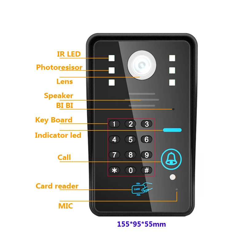 Домофон с 7-дюймовым проводным/беспроводным Wi-Fi RFID-кодом домофон дверным звонком