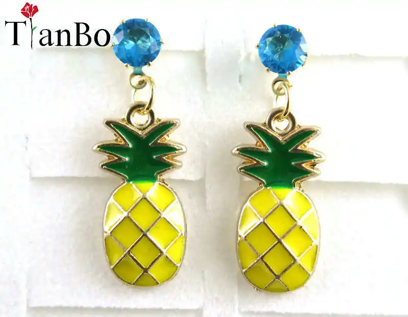 Серьги подвески TianBo с ананасом фруктами и фианитами|earrings for|dropping earrings for womenearrings