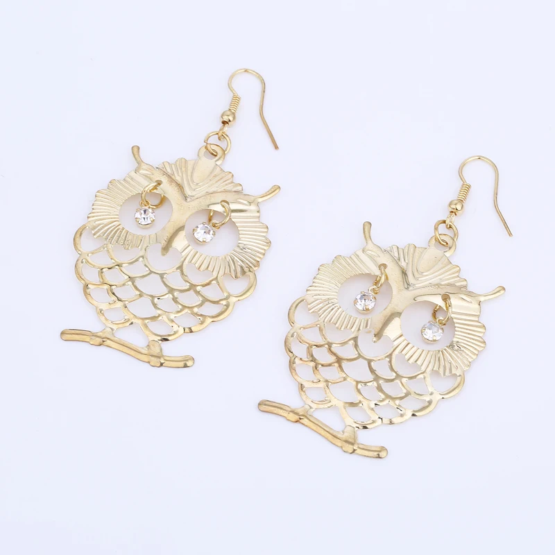 TDQUEEN металлический лист Сова Подвеска и серьги-подвески серебряный золотой цвет