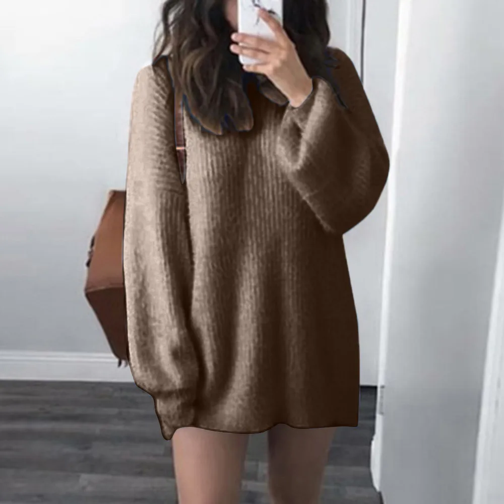 

Fashion Women Autumn Winter Solid O-Neck Loose Pullovers Knitted Warm Long Sleeve Sweater Blouse casual sweater Plus Size 11.19