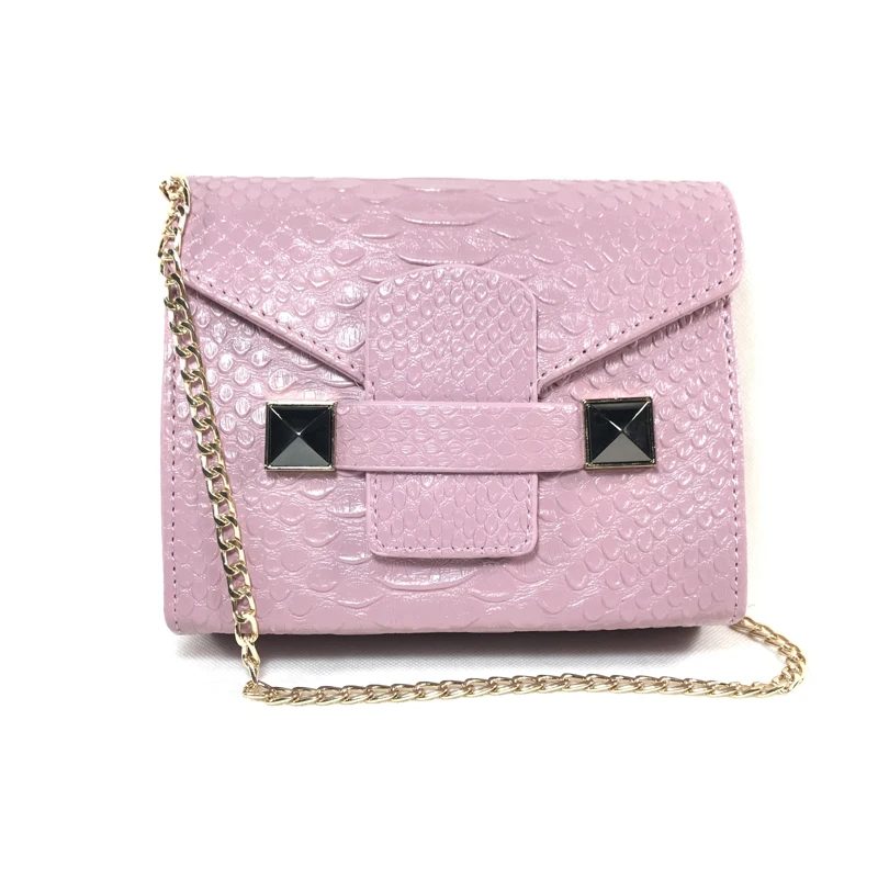 Маленькая женская сумка на цепочке питона розового цвета летние сумки плечо с