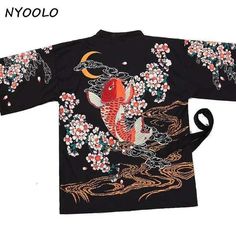 

NYOOLO Retro summer carps moon flowers digital print loose sun protection clothing kimono cardigan sun shirt women outerwear