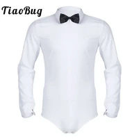 tiaobug men long sleeve zipper solid color latin modern dance shirt with bowtie romper shirt sexy male lyrical dance costumes