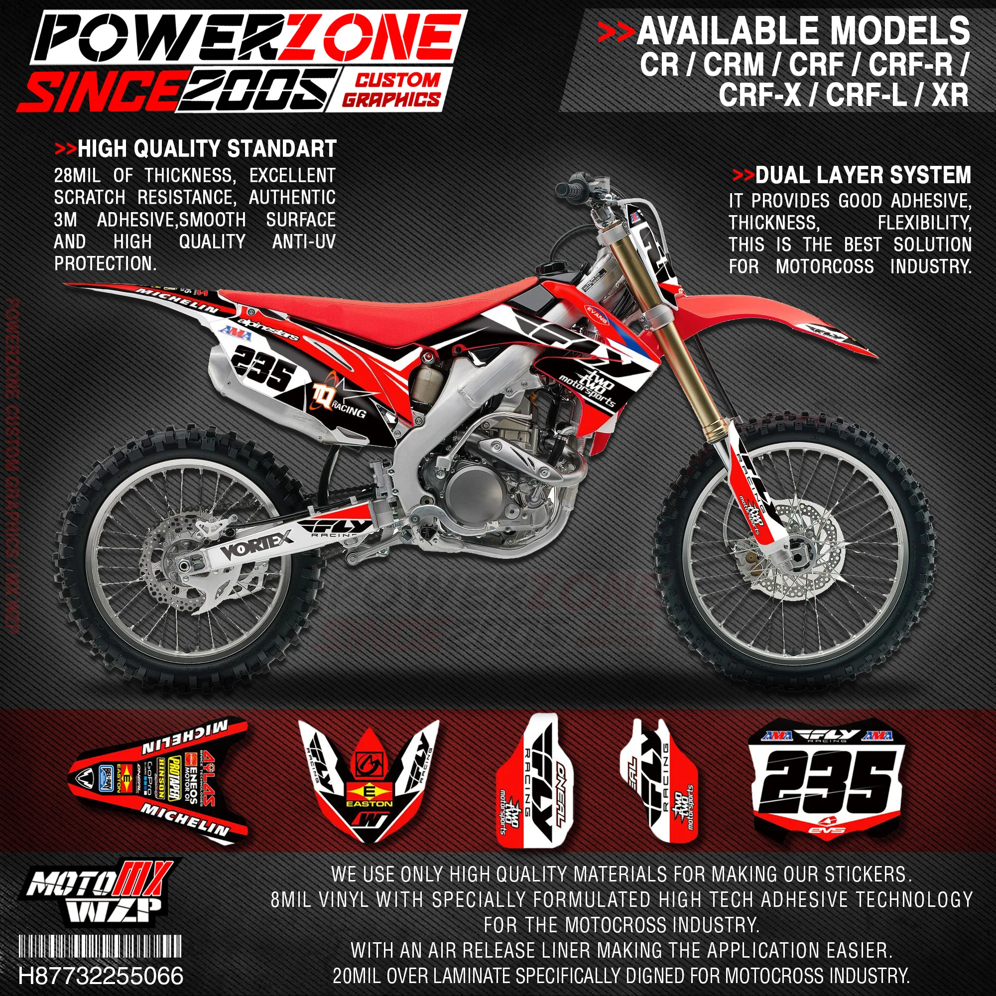 

Персонализированные графические фоны PowerZone Team, наклейки 3M, Набор наклеек для HONDA CRF250R 2010-2013 CRF450R 2009-2012 066