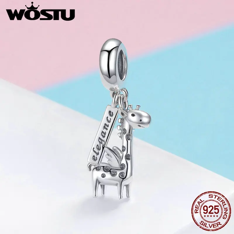 WOSTU, новинка, 925 пробы, серебро, элегантные Висячие Подвески с жирафом, подходит для браслета и ожерелья, подвеска, оригинальные ювелирные изделия, подарок CQC976