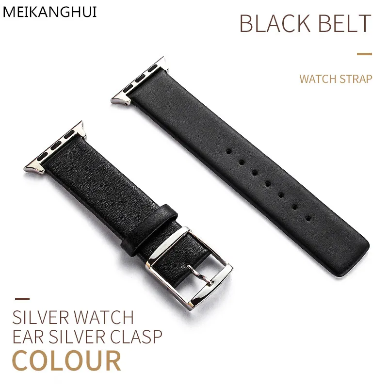 MEIKANGHUI New Arrival Genuine Leather Watch Band For Apple Watch Strap 42mm 38mm Series 3/2/1 Black iWatch Bracelet Watchband