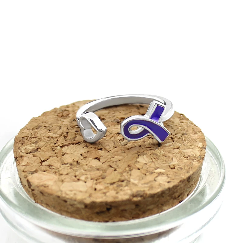 Silver Opening Ring Ribbon Heart shape Hollow Care Alzheimer's disease ring Exquisite fashion girl jewelry gifts | Украшения и