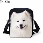 Миниатюрная кросс-боди сумка THIKIN для женщин, маленький мессенджер с 3D-принтом милой собаки и самоида, дорожная Портативная сумка на ремне