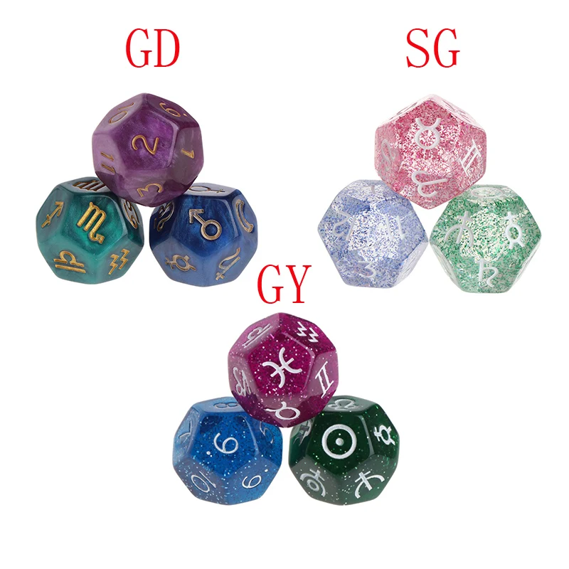 

3pc/set Pearl 12-sided Astrology Zodiac Signs Dice For Constellation Divination Toys Creative Multi Sided Dice For Astrologers