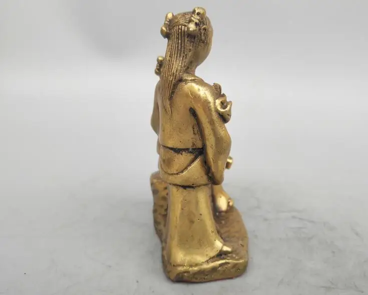 

China seiko carving Pure brass Two fairy small statue