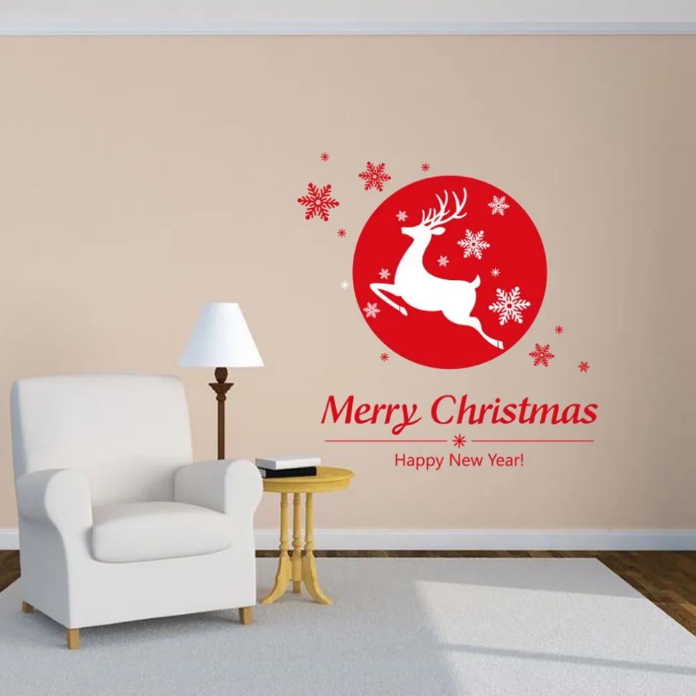 Рождество Стены Стикеры ПВХ Снежинка Олень Украшения С Рождеством Новым Годом Home