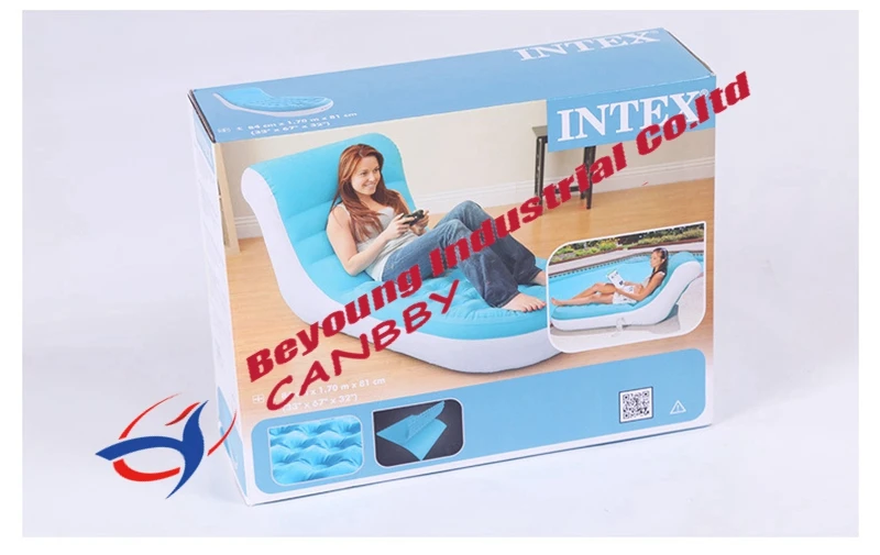 Синий Intex Splash Lounge L форма мягкое надувное кресло из ПВХ диван со спинкой, проколов дно
