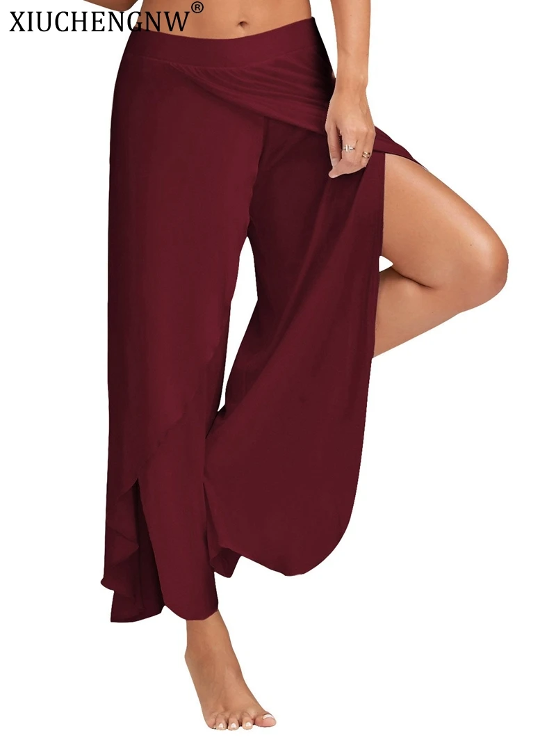 Женские пляжные брюки с разрезом Boho Gypsy Hippie женские широкие эластичные размера