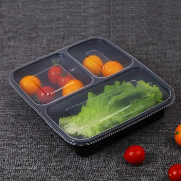 

Black Transparent Disposable Lunch Bento Boxes Food Container Snack Packing Boxes Microwaveable PP Lunch Bento Box SN1944