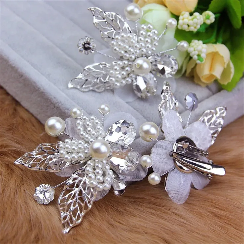 AWAYTR Silver Color Pearl Crystal Wedding Hair Combs Woman Sweet Flower Hairpin Rhinestone Clips Bridal Accessories | Украшения и