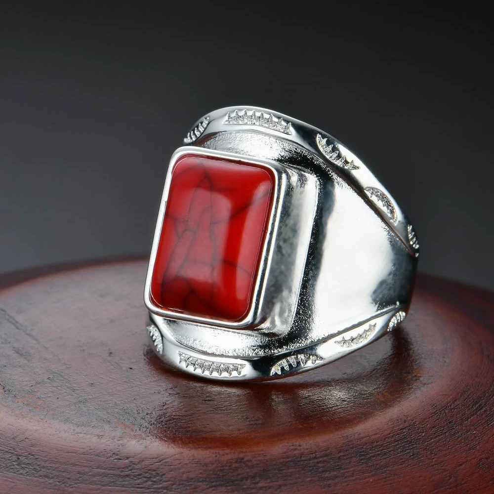 Newest Design Square Green Red Stone Ring Men and Women Silver Plated Vintage Jewelry Male Gift Wedding Rings | Украшения и