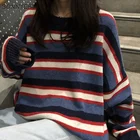 Пуловеры женские в полоску с круглым вырезом и длинным рукавом, свободный шикарный универсальный джемпер в Корейском стиле Харадзюку, простой Женский пуловер, шикарный свитер
