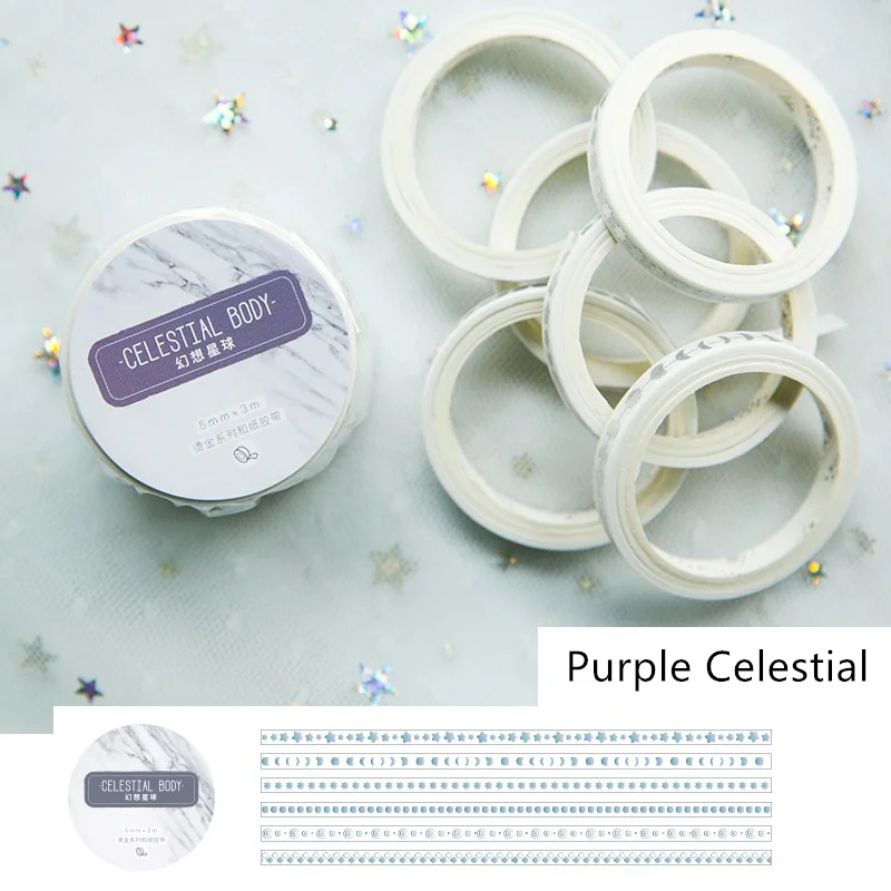 Purple Celestial 6 шт позолоченный цветной набор декоративного скотча Васи 5 мм Мини зеленый Весна розовый девушка желтый дворец барьер маскировки наклейки с лентами подарок A6535 - Цвет: Purple Celestial