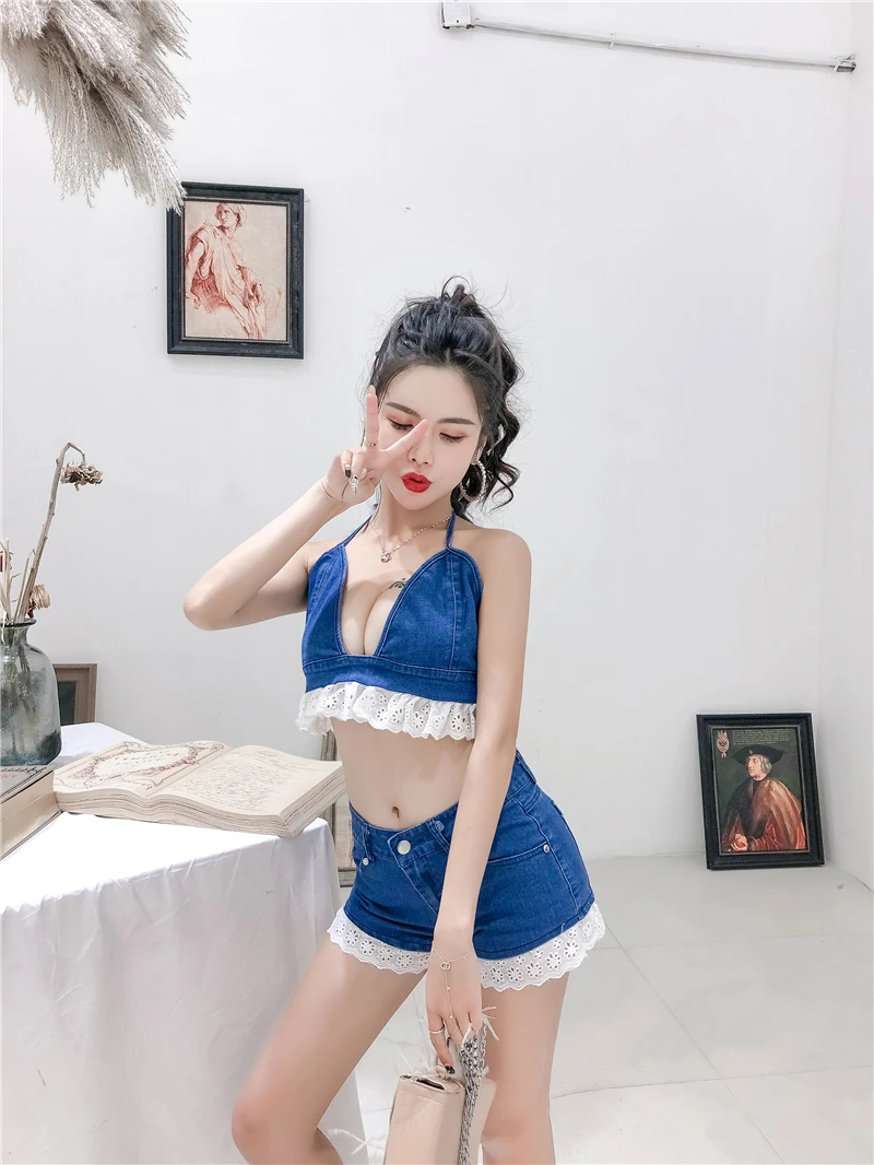 Женский комплект из 2 предметов пикантный Белый Кружевной укороченный топ в