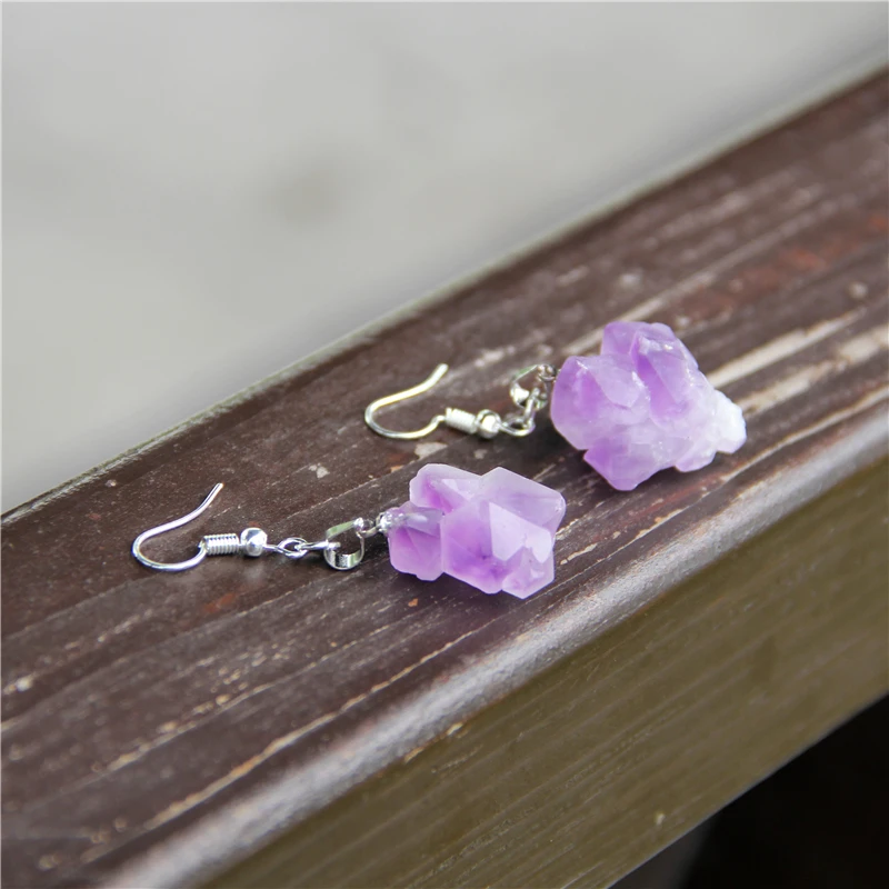 Модные серьги-капли в богемном стиле с натуральным кристаллом подвеска виде