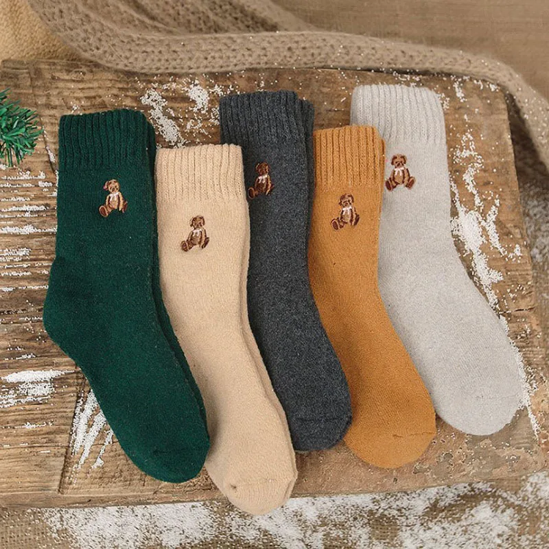 10Pairs/Lot autumn and winter thick wool socks floor women embroidery cute bear female | Женская одежда
