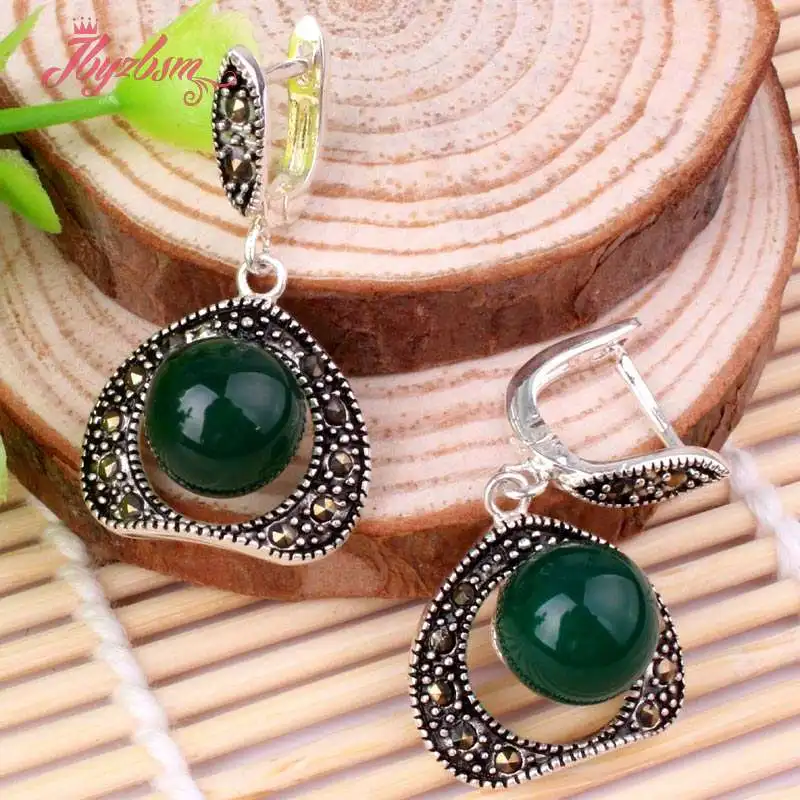 10mm Round Shell Agates Cat Eye Coral Inlaid Marcastie Tibetan Silver Gorgeous Jewelry Stud Earrings 1 Pair Wedding Party Gift