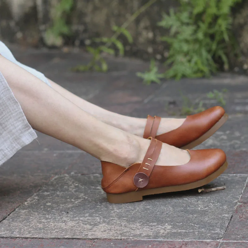 

CEYANEAO Women Flat Shoes Round toe Slip on Mary jane Flats Handmade Genuine Leather Ladies Flat Shoes Female Footwear (W189-2)