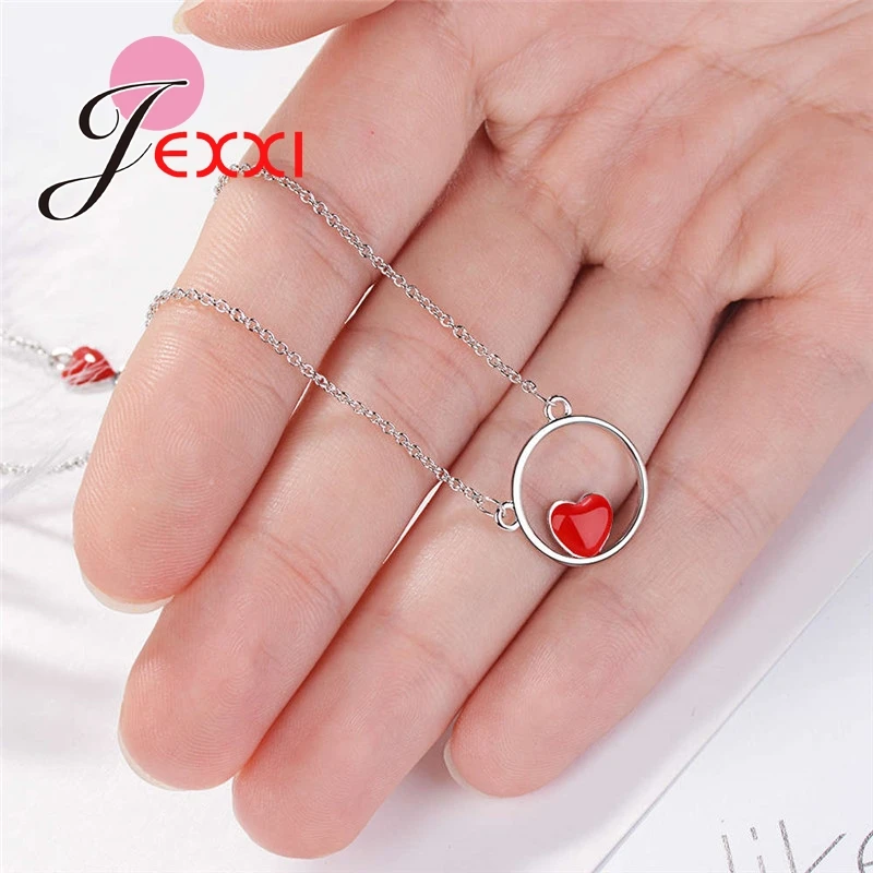 

Sweet Heart Red Color Pendant Necklaces for Women Lady New Year Gifts New Romantic Style 925 Sterling Silver Fashion Jewelry