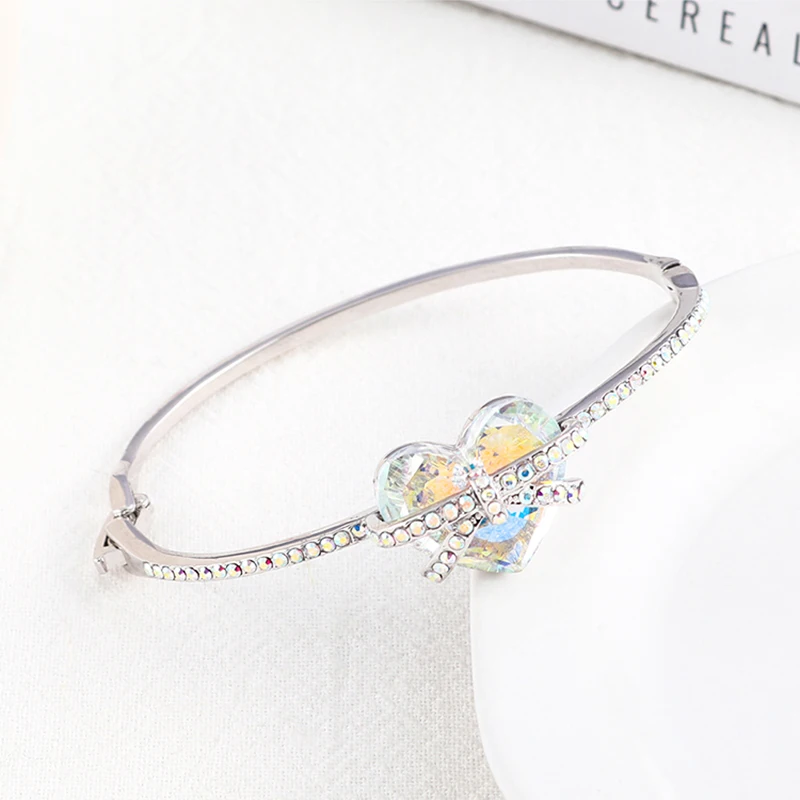 Переливающийся цветной Яркий яркий браслет Swarovski серебряного цвета с бантом