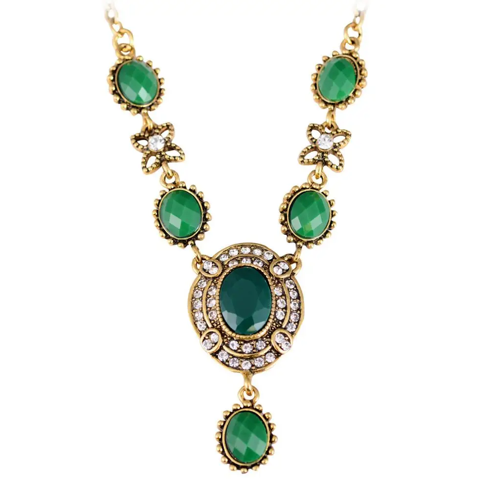 Роскошный старинный зеленый камень кулон ожерелье для женщин богемный