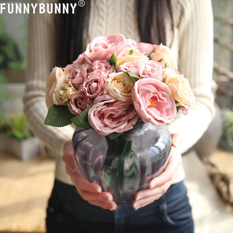 FUNNYBUNNY Artificial Lotus Flowers Silk Fake Bridal Bouquet Rose Leaf Flower Home Office Wedding Party Decor | Дом и сад