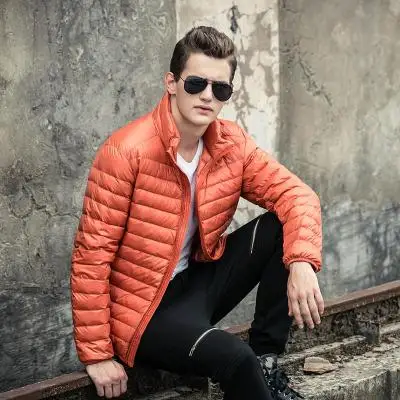 orange yellow Осень Зима размера плюс 90% белый утиный пух пальто для мужчин с капюшоном ультра светильник пуховик Мужская ветрозащитная теплая парка S-6XL Мужская s ткань - Цвет: orange yellow
