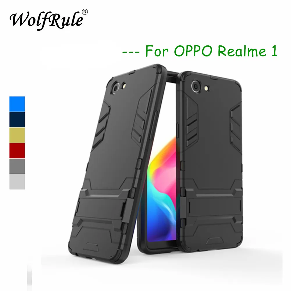 

WolfRule Case OPPO Realme 1 Cover Rubber + Hard Plastic Kickstand Back Case For OPPO Realme 1 Phone Fundas Realme 1 6.0"