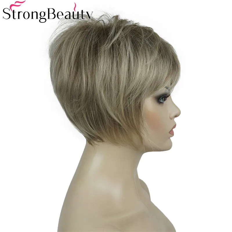 StrongBeauty короткие прямые парики мягкие волосы слоистые локоны Омбре блонд/Красный синтетический парик