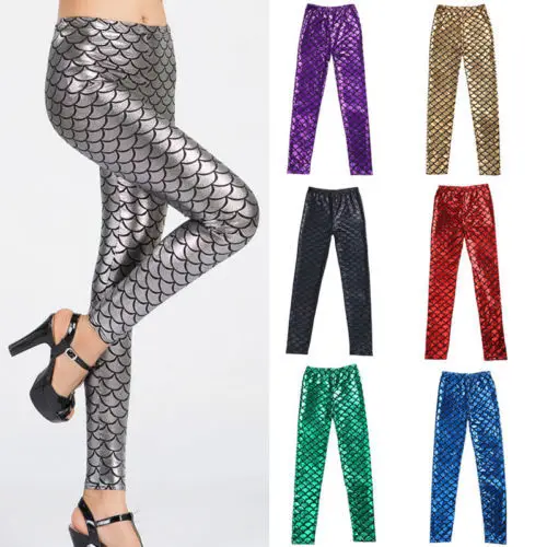 Модные женские леггинсы с рисунком рыбы облегающие эластичные брюки Русалочки