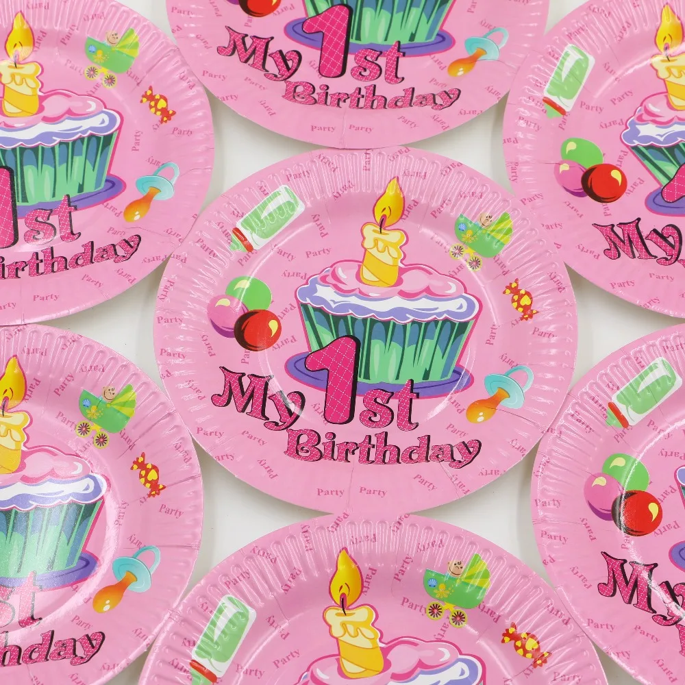 Дети сувениры 1 st День рождения Бумага пластин украшения Baby Shower посуда счастливое