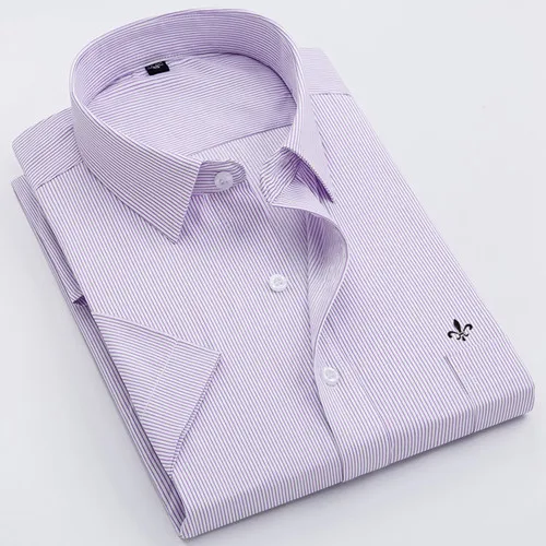 HW-D811-T-PURPLE Dudalina, летняя мужская рубашка с коротким рукавом, клетчатая, полосатая, модная, для работы, повседневная, мужская, официальная рубашка, Camisa Social Masculi - Цвет: HW-D811-T-PURPLE