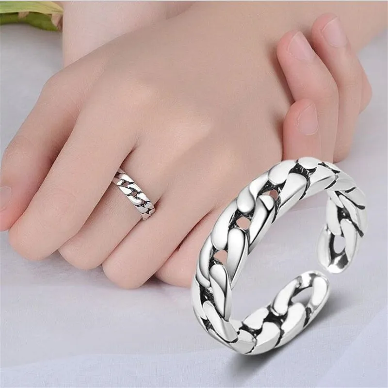 New Distressed Chain Shaped Vintage Handmade Thai Silver Jewelry Adjustable Opening 925 Sterling Rings R459 | Украшения и