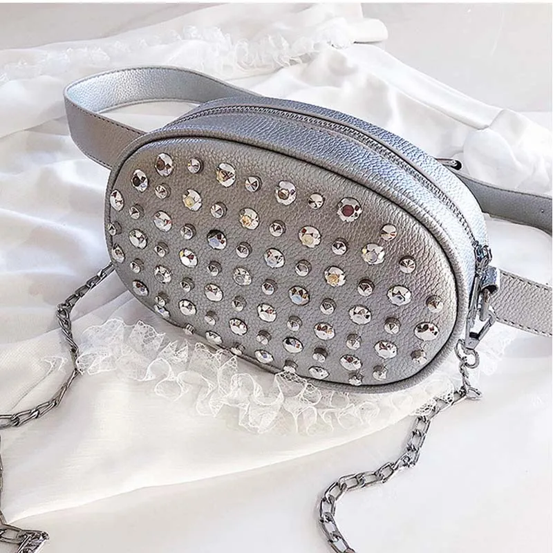 Silver Waist Packs Маленькая поясная сумка с яркими бриллиантами, мини Диагональная Сумка через плечо, большая вместительность, сумки вокруг талии - Цвет: Silver Waist Packs