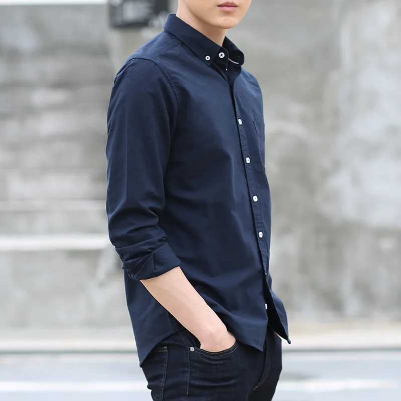 Men Shirts Long Sleeve Turn-down Collar Cotton Ligntweight Casual Dress Shirt Hight Quality Solid | Мужская одежда