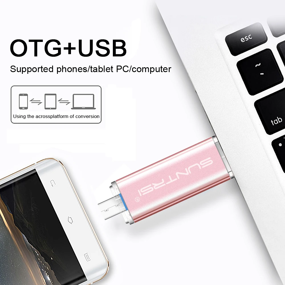 Suntrsi USB3.0 флеш накопитель 16 ГБ 32 OTG Флешка для смартфона и ПК реальная емкость 64 Гб