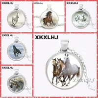xkxlhj fashion cool horse necklace handmade glass cabochon necklace running horse pendant jewelry wholesale