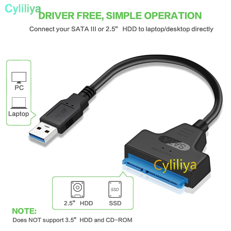 Dhl 100 шт. адаптер SATA III USB 3 0 кабель внешний жесткий диск в последовательный ATA 22