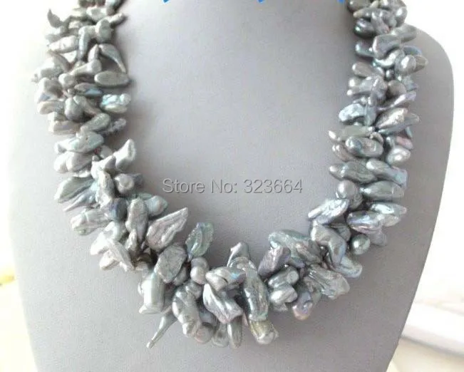 3Strands Gray Petal Keshi Keishi Pearl Necklace Mabe Clasp | Украшения и аксессуары