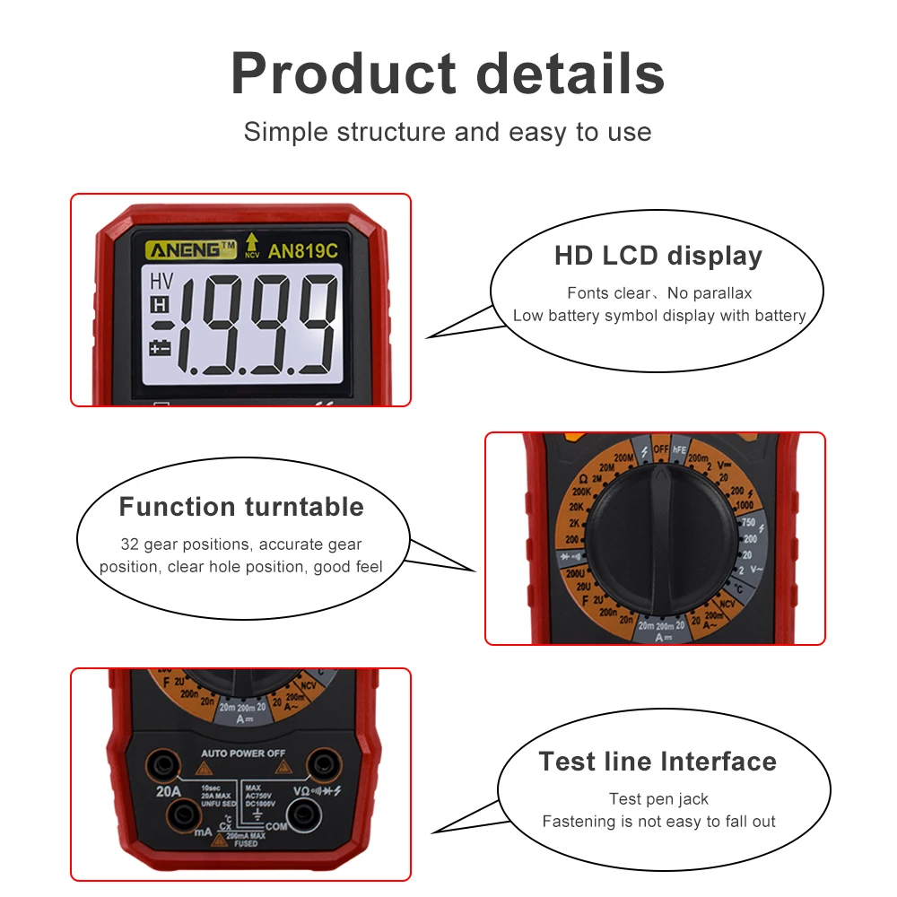 ANENG AN819C мультиметр цифровой тестер digital multimeter мини dc tester мультиметры capacitor