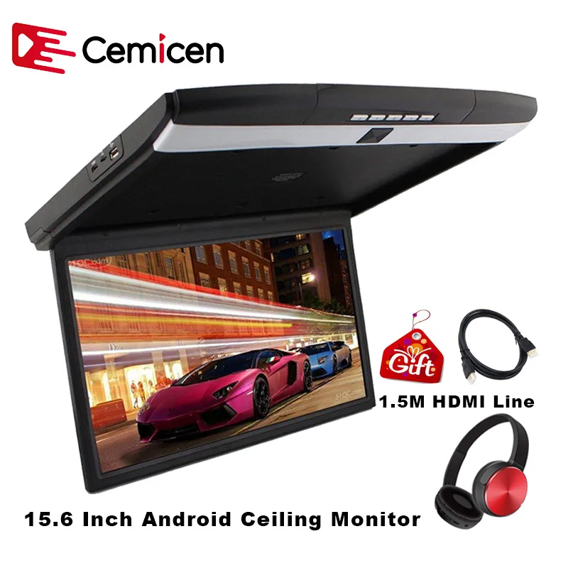 Cemicen 15 6 дюймовый монитор крыши автомобиля потолочный Android 0 HD 1080P видео плеер IPS